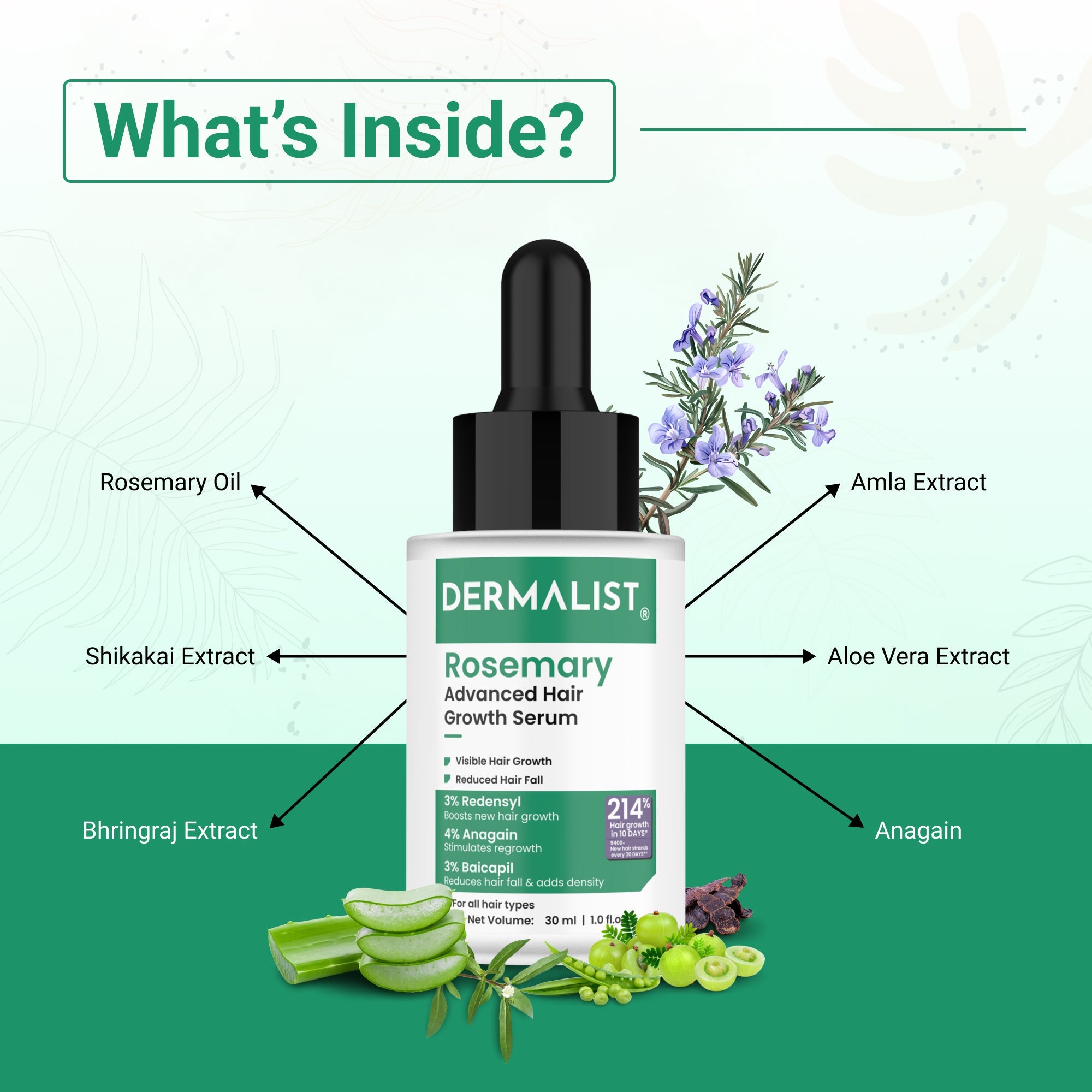 Dermalist Rosemary Advanced Hair Growth Serum with 3% Redensyl, 4% AnaGain, 3% Baicapil  (30 ml)
